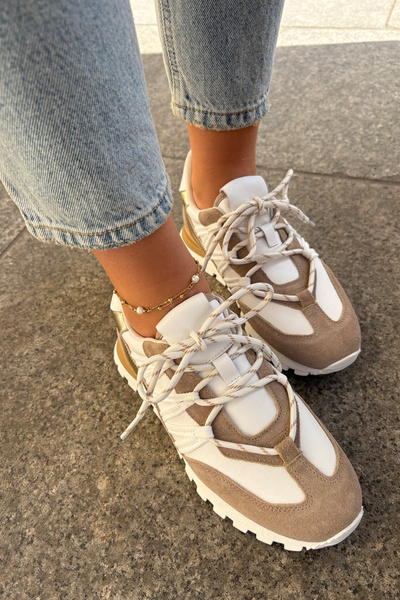 Leather Half Shoes Sneakers Women Artiker 56C1738 Beige-Gold