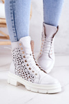 Leather openwork boots White Aileen