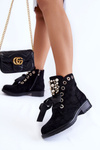Suede Boots With Pearls And Ribbon Black Perla