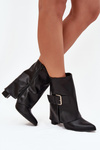 Insulated ankle boots on a heel with a rolled top and gold buckle black Ylenara
