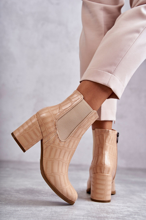 Snake Leather Booties La.Fi 260038BE-XC Beige