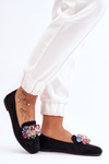 Suede Loafers With Ornate Crystals Black Arvilla