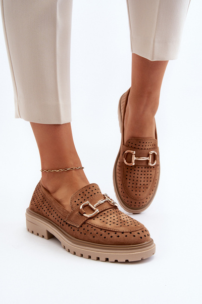 Mokasyny Ażurowe Damskie Ozdoba Camel Talesse C-380