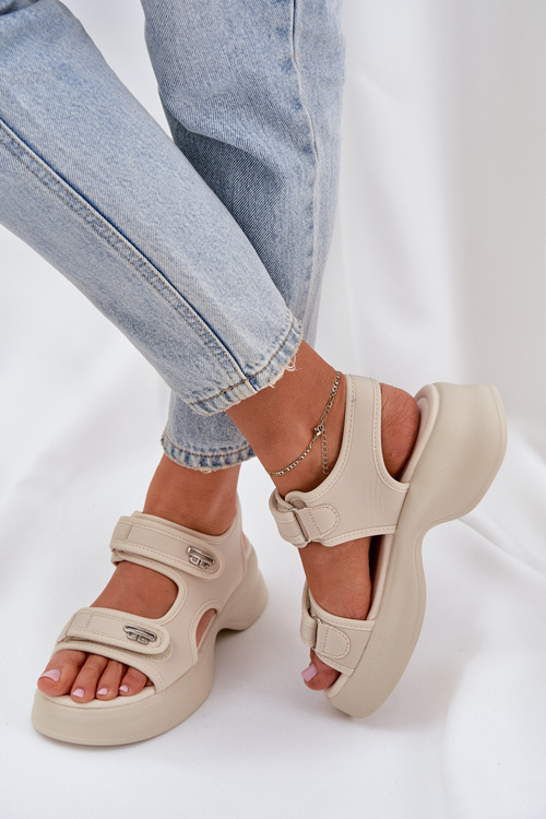 Fabric Lightweight Platform Sandals Light Beige Deniffia