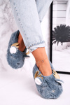 Christmas Insulated Furry Slippers Blue Jingle Bells