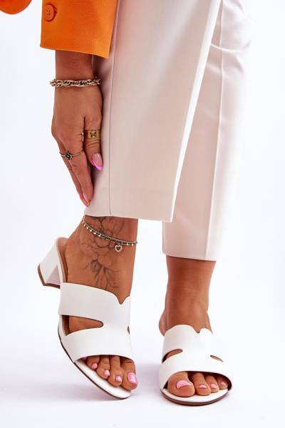 Classic Low Heel Leather Sandals White Miley