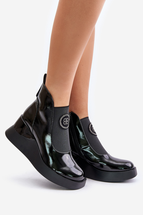 Leather Wedge Ankle Boots D&A Black MR880-137