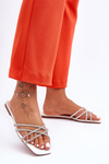 Women's Sandals with Stripes and Rhinestones White Leomi