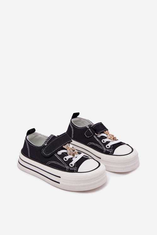 Girls Sneakers With Gold Clip Bear Black Solena