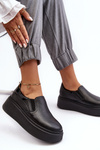 Buty Sportowe Damskie Skóra Platforma Czarne Lemar Manish 10151