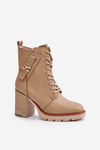 Botki Obcas Słupek Ocieplane Złoty Detal Beżowe Ivarisse