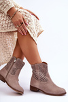 Women's Suede Openwork Boots Leski Shoes 3301 Cappuccino