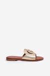 Eco Leather Flat Ladies Sandals With Decorative Detail Gold Frelie