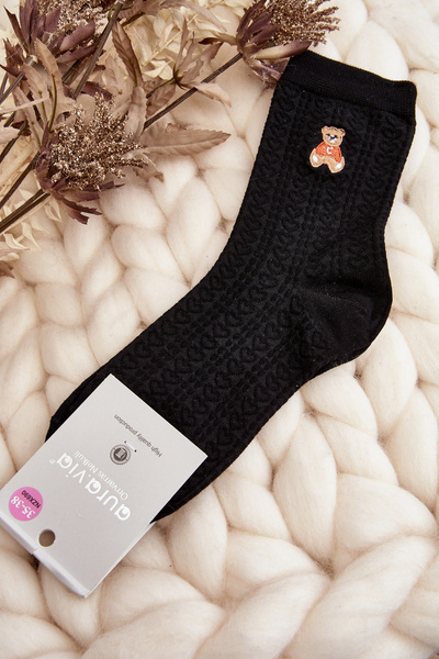 Women's Patterned Socks with Bear Black