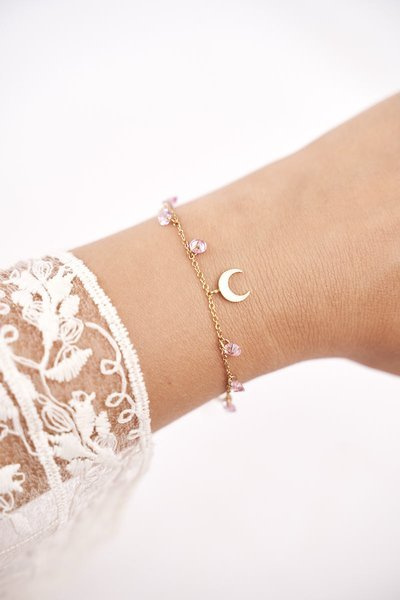 Women's Bracelet Celebrity Gold Moon Pink Rhinestones Chloë