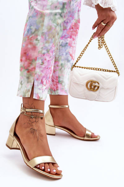 Leather Heeled Sandals Smooth gold Inspire Me!