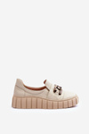 Women's Leather Platform Shoes with Decorative Beige Lewski 3398