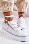 Buty Sportowe Platforma Wiązane Biało-Niebieskie Louisa
