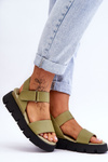 Women's Leather Platform Sandals Green Katte