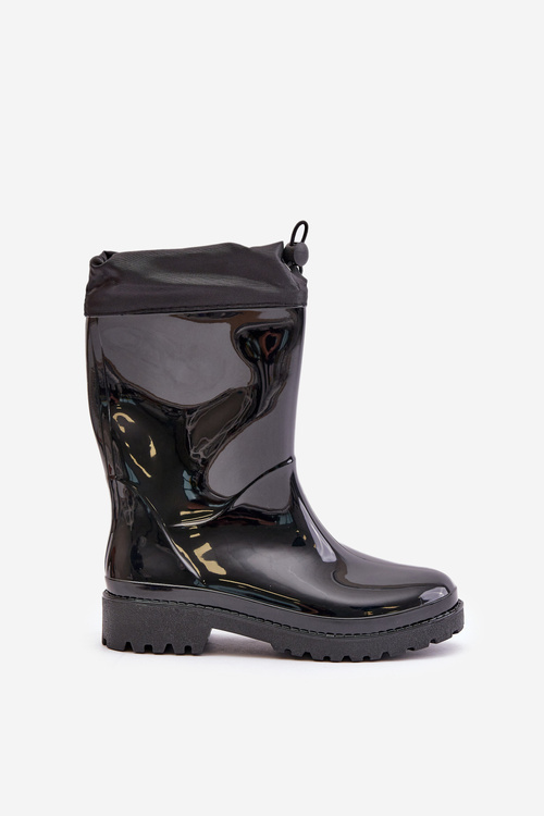 Women's Rain Boots With Drawstring Black Ellatiel