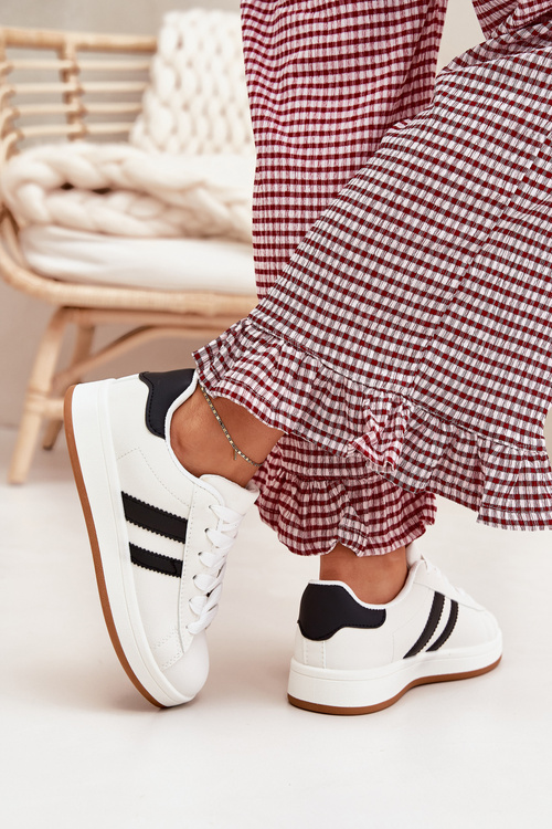 Eko Skórzane Sneakersy Buty Sportowe Damskie Białe Ravina