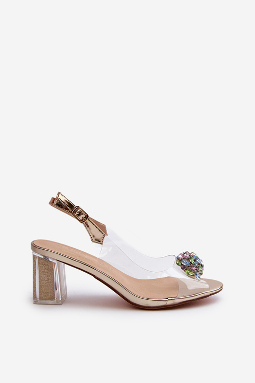 Sandały Transparentne Z Ozdobą Na Słupku D&A MR38-454 Złote