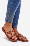 Decorated Flat Women's Sandals Camel Adivrae