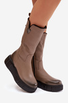 Zazoo 70121 Leather Women's Boots With Wool Dark Beige