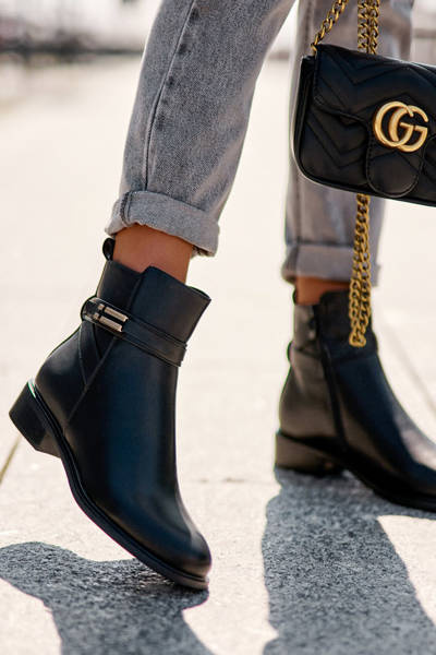 Women's Leather Boots With Straps Black Minks