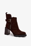 Ankle boots made of natural suede on a block heel with a buckle Vinceza 91152 chocolate