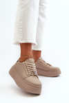 Women's Leather Platform Sneakers in Beige by Vinceza 66700