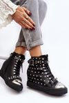 Women's boots adorned with jet on wedge Lu Boo black