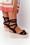 Lace-up Sandals On A Braided Platform Black La Palma