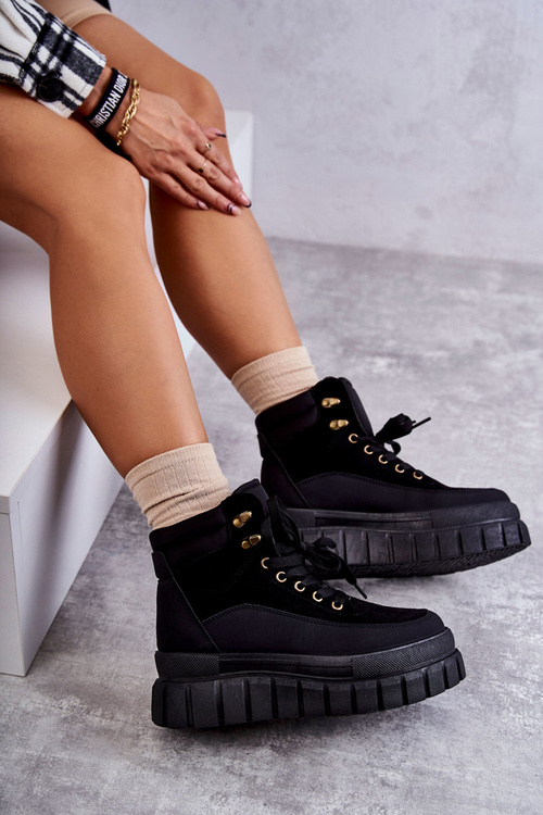 Botki Wygodne Platforma Czarne Sanchio