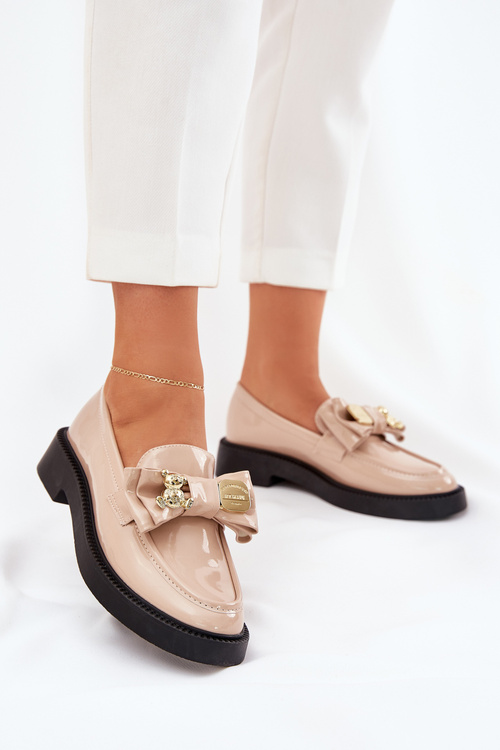 Patented moccasins with bow and decorative brooch beige Leandriel