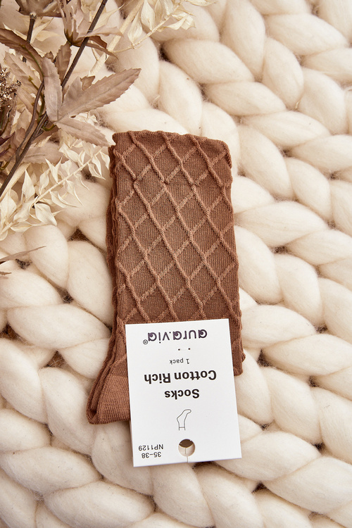Women's Socks with Decorative Embossing Light Brown