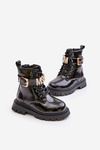 Girls Patent Insulated Boots With Decorative Strap Black Gilian