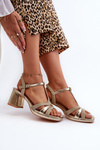Women's High Heel Sandals in Gold Faux Leather Lyana