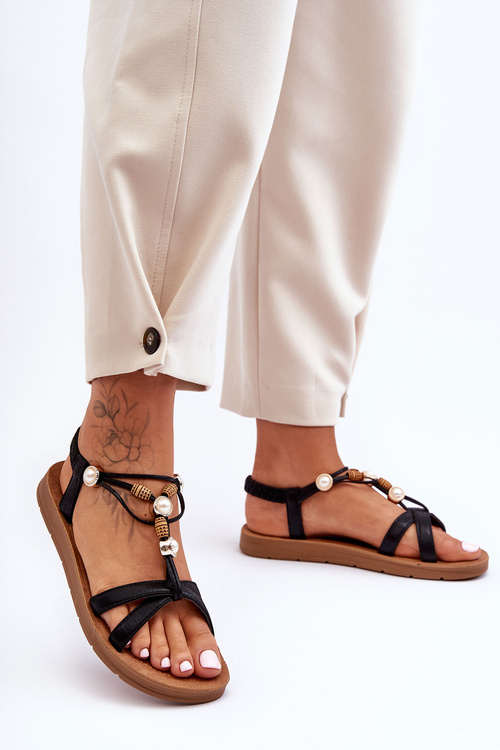 Damskie Błyszczące Sandały Ozdoby Czarny Midol 2666