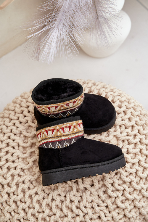 Śniegowce Wsuwane Dziecięce Ocieplane Wzorzysta Wstawka Czarne Mirirae