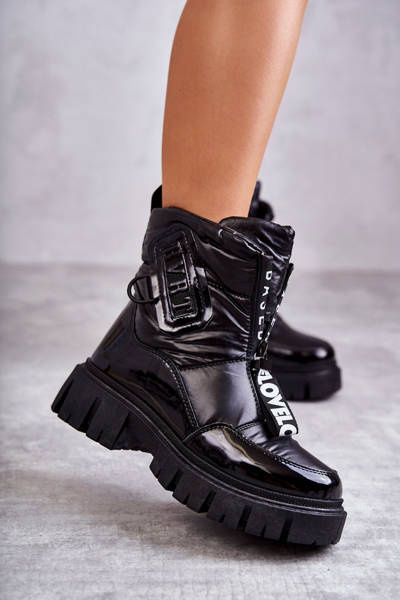 Ocieplane Botki Śniegowce Suwak Czarne Marit