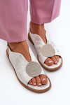 Women's sandals with decoration on flat heel S.Barski KV24-057 Silver