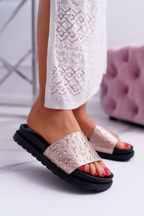 Women's Flip Flops With Zircons Champagne XTI 48821