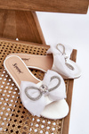 Women's Slippers With Bow And Rhinestones White Jolene