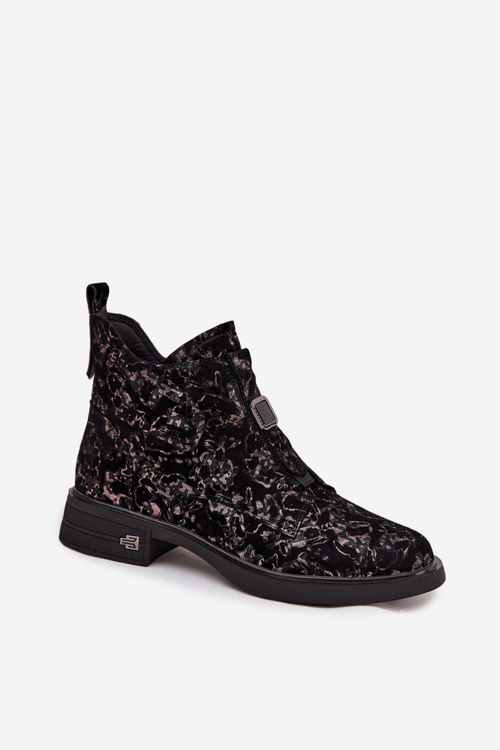 Ankle boots made of genuine suede with low heel D&A CR52-713 Black-brown