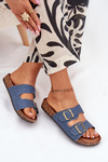 Ladies Slippers On Cork Platform With Buckles Dark Jeans Vesina