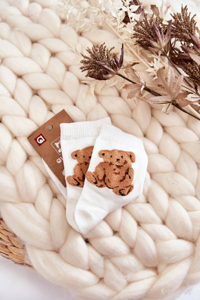 Women's Classic Cotton Socks With Teddy Bear White