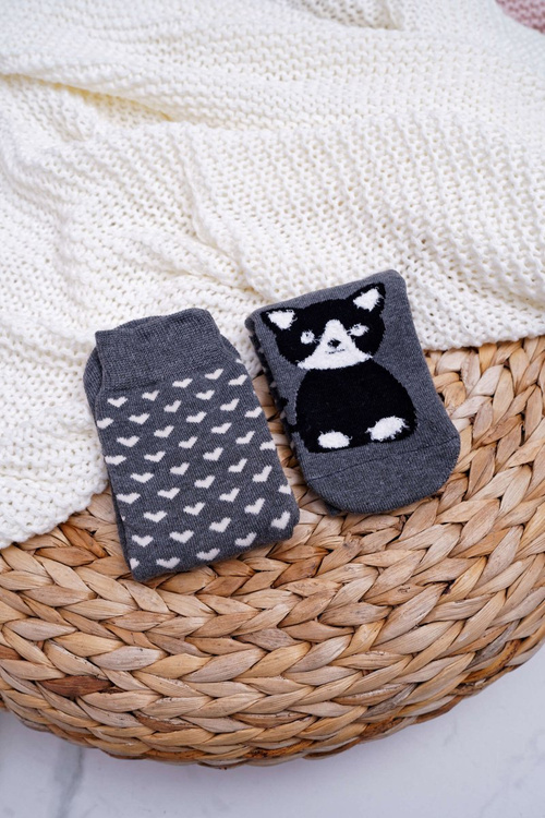 Women's Non-Slip Socks Warm Grey with Cat