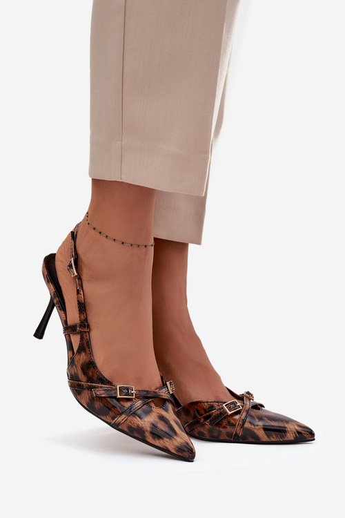 Peep toe with open heel and straps leopard print brown Ravira