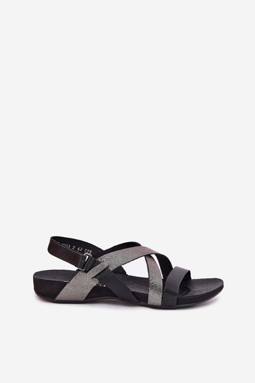 Flat Leather Sandals Women Zazoo 40032 Black